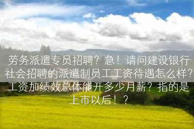 劳务派遣专员招聘？急！请问建设银行社会招聘的派遣制员工工资待遇怎么样？工资加绩效总体能开多少月薪？指的是上市以后！？