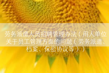 劳务派遣人员招聘管理办法（用人单位关于员工管理方面的问题（劳务派遣、档案、保密协议等））