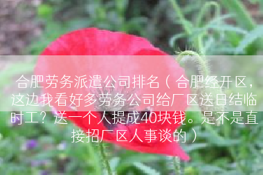 合肥劳务派遣公司排名（合肥经开区，这边我看好多劳务公司给厂区送日结临时工？送一个人提成40块钱。是不是直接招厂区人事谈的）