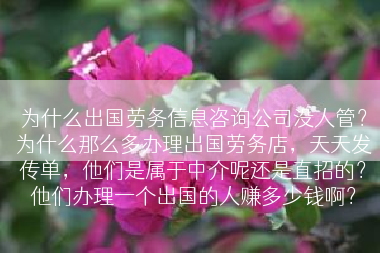 为什么出国劳务信息咨询公司没人管？为什么那么多办理出国劳务店，天天发传单，他们是属于中介呢还是直招的？他们办理一个出国的人赚多少钱啊？