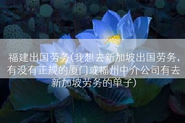 福建出国劳务(我想去新加坡出国劳务，有没有正规的厦门或福州中介公司有去新加坡劳务的单子)