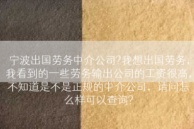 宁波出国劳务中介公司?我想出国劳务，我看到的一些劳务输出公司的工资很高，不知道是不是正规的中介公司，请问怎么样可以查询?