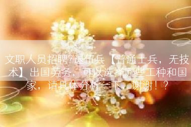 文职人员招聘?退伍兵【普通士兵，无技术】出国劳务，可以选择哪些工种和国家，请具体分析一下，谢谢！?