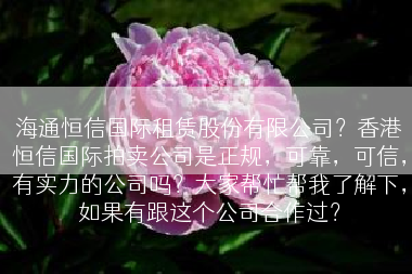 海通恒信国际租赁股份有限公司？香港恒信国际拍卖公司是正规，可靠，可信，有实力的公司吗？大家帮忙帮我了解下，如果有跟这个公司合作过？