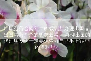 出国劳务合同？血的教训！办理出国或出国劳务介绍的朋友必看！ 办理出国的代理朋友们一定要保管好自己手上客户的资料！？