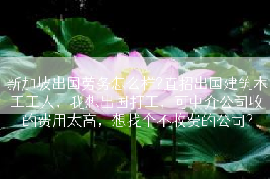 新加坡出国劳务怎么样?直招出国建筑木工工人，我想出国打工，可中介公司收的费用太高，想找个不收费的公司?