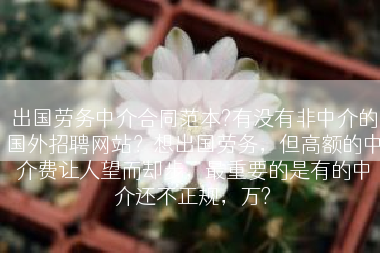 出国劳务中介合同范本?有没有非中介的国外招聘网站？想出国劳务，但高额的中介费让人望而却步，最重要的是有的中介还不正规，万?