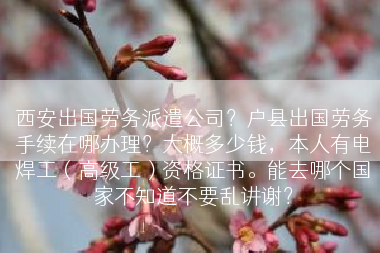 西安出国劳务派遣公司？户县出国劳务手续在哪办理？大概多少钱，本人有电焊工（高级工）资格证书。能去哪个国家不知道不要乱讲谢？