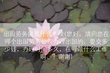 出国劳务需要什么手续(您好，请问您在哪个出国劳务公司办理出国的，要交多少钱，办理时间多久，在哪做什么工作啊、？谢谢)