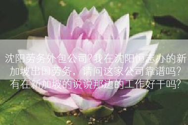 沈阳劳务外包公司?我在沈阳恒志办的新加坡出国劳务，请问这家公司靠谱吗？有在新加坡的说说那边的工作好干吗?