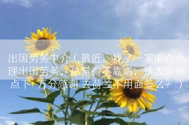 出国劳务中介（最近，找了一家中介办理出国劳务，总觉得不靠谱，请大家指点下: 万分感谢 去荷兰不用面签么？）