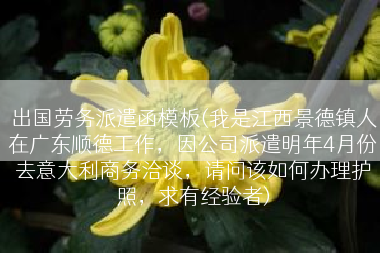 出国劳务派遣函模板(我是江西景德镇人在广东顺德工作，因公司派遣明年4月份去意大利商务洽谈，请问该如何办理护照，求有经验者)