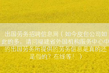 出国劳务招聘信息网（如今皮包公司如此的多，请问福建省外国机构服务中心中的出国劳务所提供的劳务信息是真的还是假的？在线等！）