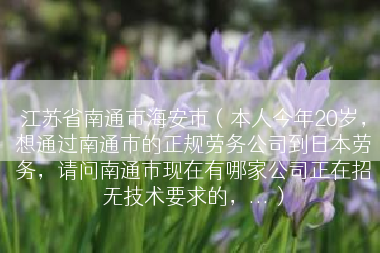 江苏省南通市海安市（本人今年20岁，想通过南通市的正规劳务公司到日本劳务，请问南通市现在有哪家公司正在招无技术要求的，...）