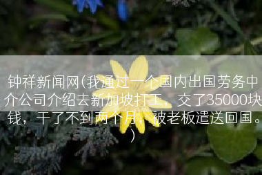 钟祥新闻网(我通过一个国内出国劳务中介公司介绍去新加坡打工，交了35000块钱，干了不到两个月，被老板遣送回国。)