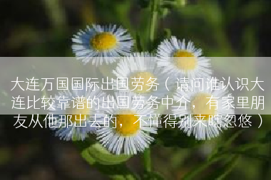 大连万国国际出国劳务（请问谁认识大连比较靠谱的出国劳务中介，有家里朋友从他那出去的，不懂得别来瞎忽悠）