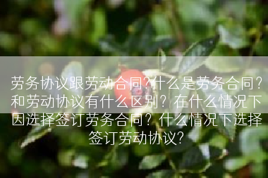 劳务协议跟劳动合同?什么是劳务合同？和劳动协议有什么区别？在什么情况下因选择签订劳务合同？什么情况下选择签订劳动协议?