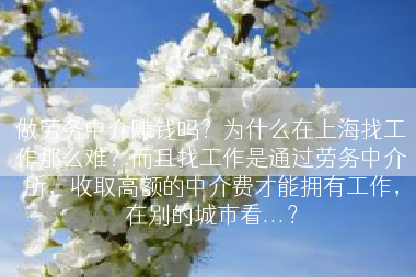 做劳务中介赚钱吗？为什么在上海找工作那么难？而且找工作是通过劳务中介所，收取高额的中介费才能拥有工作，在别的城市看...？
