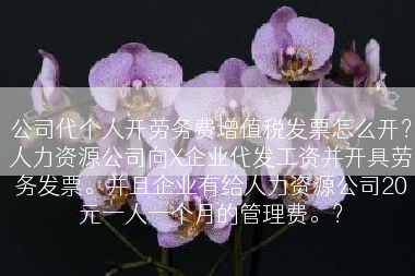 公司代个人开劳务费增值税发票怎么开？人力资源公司向X企业代发工资并开具劳务发票。并且企业有给人力资源公司20元一人一个月的管理费。？