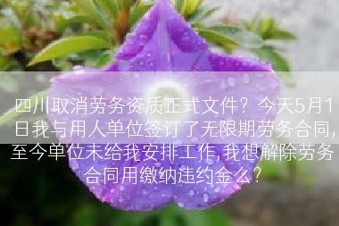 四川取消劳务资质正式文件？今天5月1日我与用人单位签订了无限期劳务合同,至今单位未给我安排工作,我想解除劳务合同用缴纳违约金么？