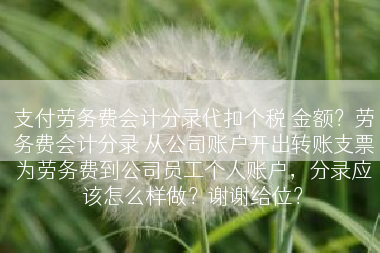 支付劳务费会计分录代扣个税 金额？劳务费会计分录 从公司账户开出转账支票为劳务费到公司员工个人账户，分录应该怎么样做？谢谢给位？