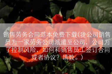 销售劳务合同范本免费下载(我公司销售员为一家劳务公司派遣至公司，公司为了控制风险，如何和销售员工签订合同或者协议？请教。)