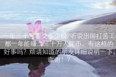 一年三十万要交多少税?听说出国打苦工都一年能赚二三十万人民币，有这样的好事吗？烦请知道的朋友详细说明一下，谢谢！?
