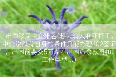 出国移民中介排名(想去澳大利亚打工，中介说以我自身的条件只能办理402签证，出国前要交5万左右出国后余款再扣，工作类型...)