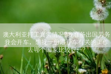 澳大利亚打工真实情况?我准备出国劳务我会开车，想找一份跟开车有关的工作去哪个国家比较好~~?