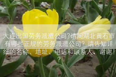 大连出国劳务派遣公司?请问湖北黄石市有哪些正规的劳务派遣公司？请告知详细的名称、地址、电话和联系人，谢谢！?