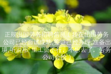 正规出国劳务招聘信息（我在出国劳务公司已经面试成功,签证己经办理,准备出境,听说那�里工资不行，不想去了，劳务公司会给）