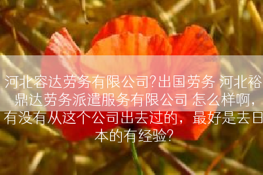 河北容达劳务有限公司?出国劳务 河北裕鼎达劳务派遣服务有限公司 怎么样啊，有没有从这个公司出去过的，最好是去日本的有经验?
