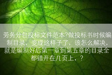 劳务分包投标文件范本?做投标书时候编制目录，变成这样子了，该怎么解决，就是编制好后第一章到第五章的目录全都错开在几页上，?