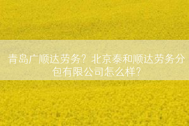 青岛广顺达劳务？北京泰和顺达劳务分包有限公司怎么样？