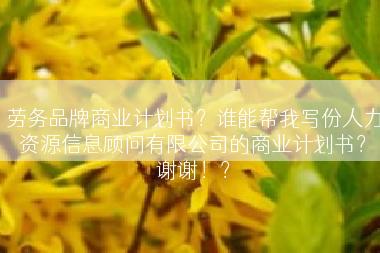 劳务品牌商业计划书？谁能帮我写份人力资源信息顾问有限公司的商业计划书？谢谢！？