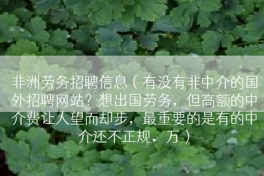 非洲劳务招聘信息（有没有非中介的国外招聘网站？想出国劳务，但高额的中介费让人望而却步，最重要的是有的中介还不正规，万）