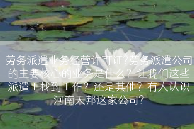劳务派遣业务经营许可证?劳务派遣公司的主要核心的业务是什么？让我们这些派遣工找到工作？还是其他？有人认识河南天邦这家公司?