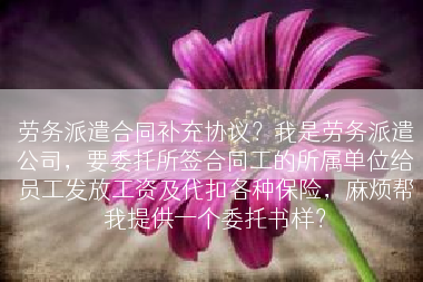 劳务派遣合同补充协议？我是劳务派遣公司，要委托所签合同工的所属单位给员工发放工资及代扣各种保险，麻烦帮我提供一个委托书样？
