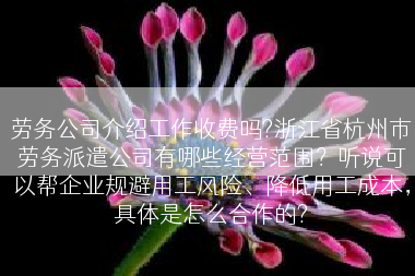 劳务公司介绍工作收费吗?浙江省杭州市劳务派遣公司有哪些经营范围？听说可以帮企业规避用工风险、降低用工成本，具体是怎么合作的?