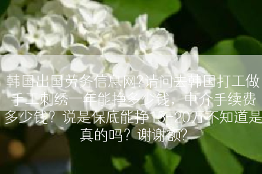 韩国出国劳务信息网?请问去韩国打工做手工刺绣一年能挣多少钱，中介手续费多少钱？说是保底能挣15-20万不知道是真的吗？谢谢额?