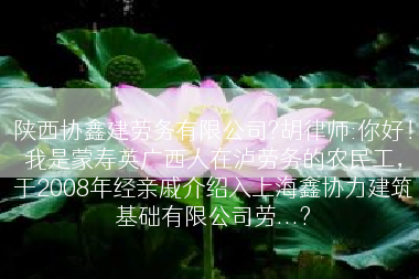 陕西协鑫建劳务有限公司?胡律师:你好！我是蒙寿英广西人在泸劳务的农民工，于2008年经亲戚介绍入上海鑫协力建筑基础有限公司劳...?