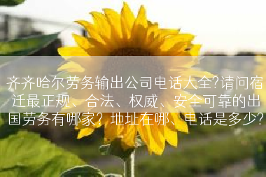 齐齐哈尔劳务输出公司电话大全?请问宿迁最正规、合法、权威、安全可靠的出国劳务有哪家？地址在哪、电话是多少?