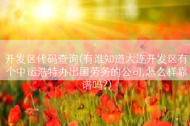 开发区代码查询(有谁知道大连开发区有个中运浩特办出国劳务的公司,怎么样靠谱吗?)
