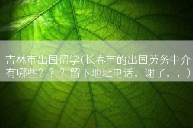 吉林市出国留学(长春市的出国劳务中介有哪些？？？留下地址电话，谢了，，)