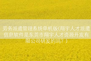 劳务派遣管理系统单机版(翔宇人才派遣信息软件是东莞市翔宇人才资源开发有限公司研发的吗？)