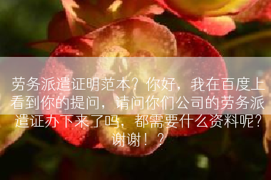 劳务派遣证明范本？你好，我在百度上看到你的提问，请问你们公司的劳务派遣证办下来了吗，都需要什么资料呢？谢谢！？