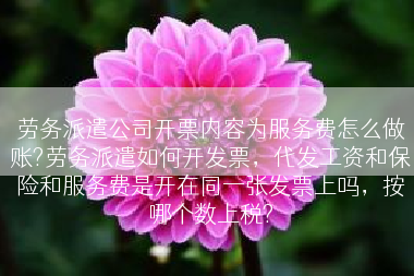 劳务派遣公司开票内容为服务费怎么做账?劳务派遣如何开发票，代发工资和保险和服务费是开在同一张发票上吗，按哪个数上税?