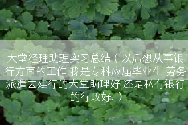 大堂经理助理实习总结（以后想从事银行方面的工作 我是专科应届毕业生 劳务派遣去建行的大堂助理好 还是私有银行的行政好.）