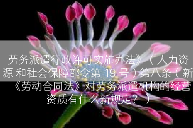 劳务派遣行政许可实施办法》（人力资源 和社会保障部令第 19 号）第八条（新《劳动合同法》对劳务派遣机构的经营资质有什么新规定？）