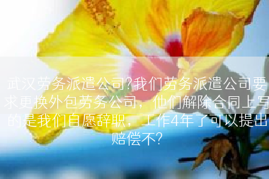 武汉劳务派遣公司?我们劳务派遣公司要求更换外包劳务公司，他们解除合同上写的是我们自愿辞职，工作4年了可以提出赔偿不?
